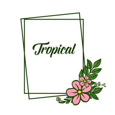 Beyaz arka plan üzerinde, kart tropikal için pembe çiçek çerçeve sanatı. Vektör