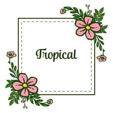 Tasarım yaz tropikal, metin için alan, zarif pembe çiçek çerçeve. Vektör