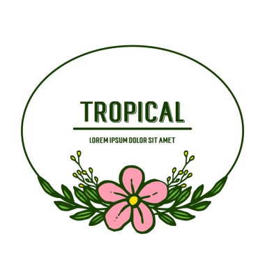 Poster tropikal için soyut yaprak çiçek çerçeve, beyaz zemin üzerinde. Vektör