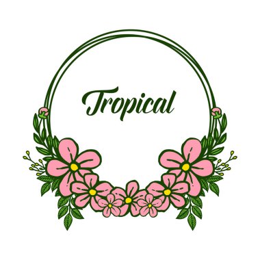 Poster tropikal için soyut yaprak çiçek çerçeve, beyaz zemin üzerinde. Vektör