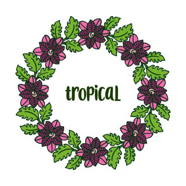 Poster tropikal, yaprak çiçek çerçeve kalabalık. Vektör