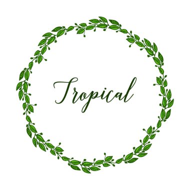 Metin, kırmızı çiçek çerçeve ve yuvarlak yaprakları için yer ile Tropikal. Vektör