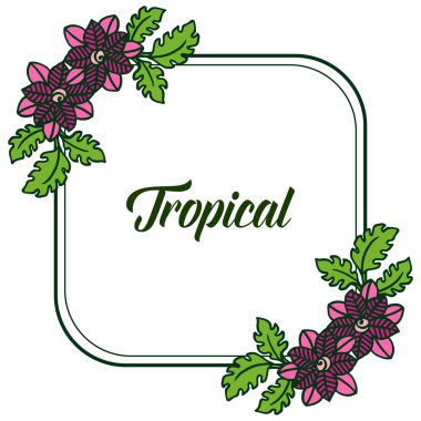 Poster tropikal, yaprak çiçek çerçeve kalabalık. Vektör