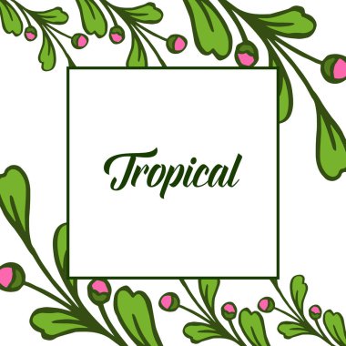 Yaz tropikal, yeşil yapraklı çiçek çerçeve çiçek ve metin için yer Kart dekorasyon. Vektör