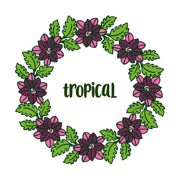 Poster tropikal, yaprak çiçek çerçeve kalabalık. Vektör