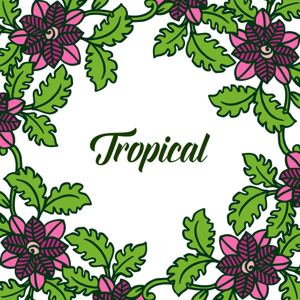 Tropische ornament concept met paarse bloemen frame. Vector — Stockvector