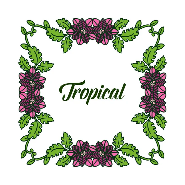 Floral frame en groene bladeren voor kaart van de zomer tropische. Vector — Stockvector