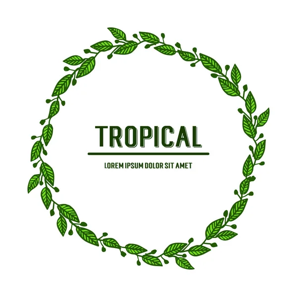 Tropical with place for your text, red floral frame and leaves round. Vector — Stock Vector