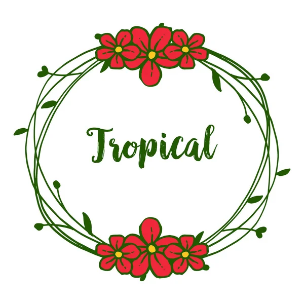 Metin, kırmızı çiçek çerçeve ve yuvarlak yaprakları için yer ile Tropikal. Vektör