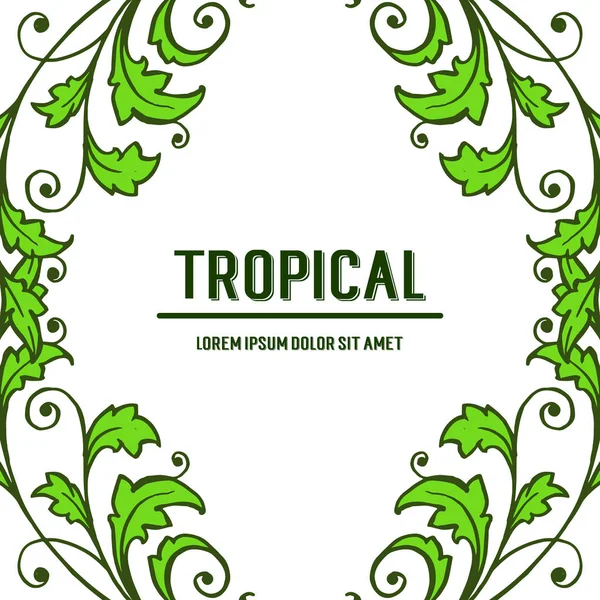 Banner de diseño tropical, borde de marco de hojas verdes. Vector — Vector de stock