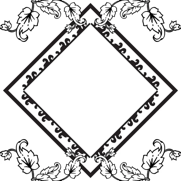 Černý a bílý čtvercový rámeček, kreslením krásných květin, návrhových pohlednic. Vektorové — Stockový vektor