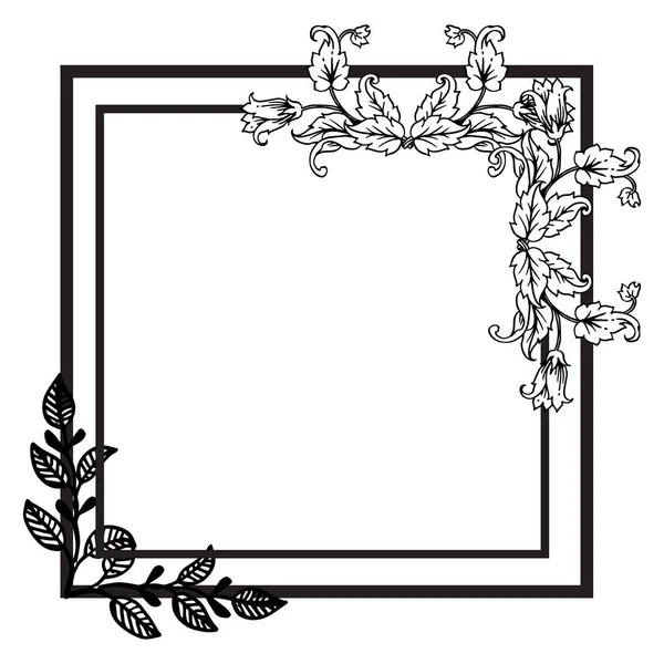Schwarz-weißer quadratischer Rahmen, schöne Blumen zeichnen, Grußkarten entwerfen. Vektor — Stockvektor