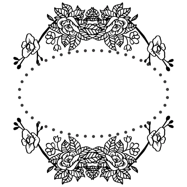 Blumenrahmen mit schwarzer Farbe, isoliert auf weißem Hintergrund, für Design-Grußkarte und Einladungskarte. Vektor — Stockvektor