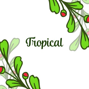 Tasarım kartı yaprakları ve çiçek çerçeve, beyaz arka plan ile tropikal. Vektör