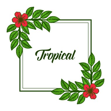 Parlak yeşil yaprakları ve çiçek çerçeve ile Yaz tropikal Yazı. Vektör