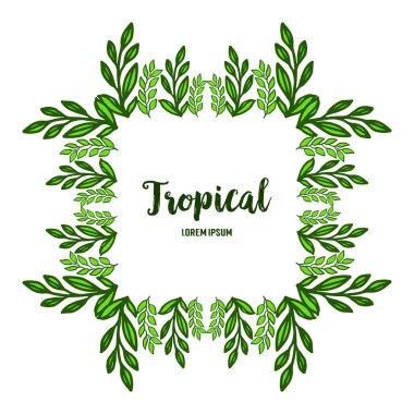 Tasarım öğesi tropikal, sanat yeşil yaprakları çerçeve. Vektör