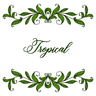 Tebrik kartı tasarım çiçek çerçeve ve yeşil yeşillik ile tropikal. Vektör