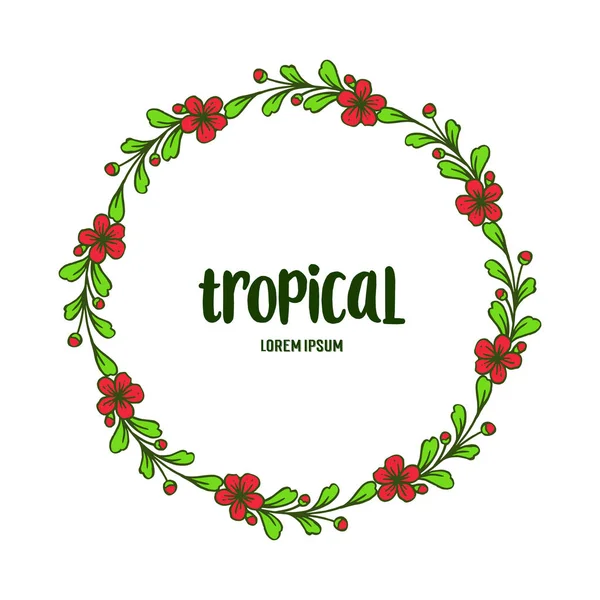 Decorativo de tarjeta tropical, patrón de hojas verdes marco de flores. Vector — Vector de stock