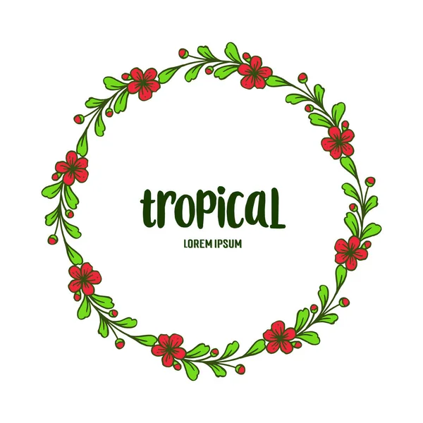 Décoratif de carte tropicale, motif feuilles vertes cadre de fleur. Vecteur — Image vectorielle