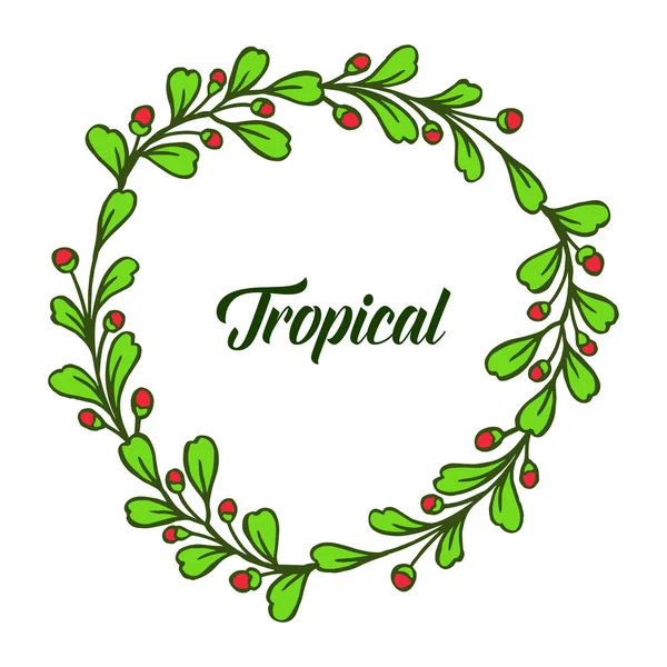 Tarjeta tropical, marco floral hoja muy hermosa. Vector — Vector de stock