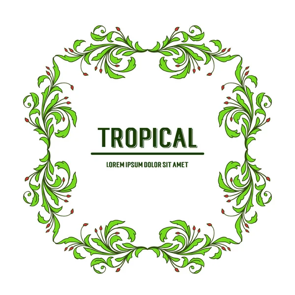 Patrón de arte marco de flores y hojas para tropical. Vector — Vector de stock