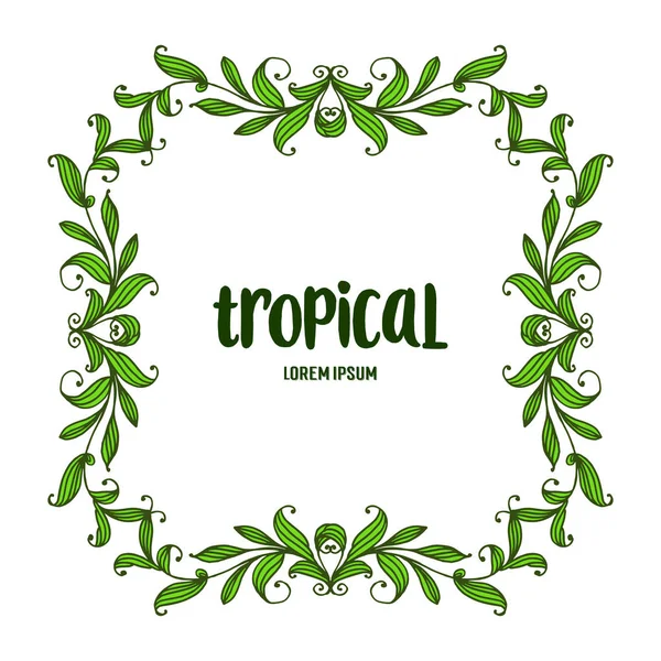Place pour le texte avec cadre de fleur feuillue verte, lettrage de tropical. Vecteur — Image vectorielle