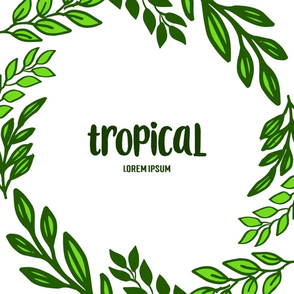 Marco de flores de hoja verde, aislado sobre fondo blanco, tropical. Vector — Vector de stock