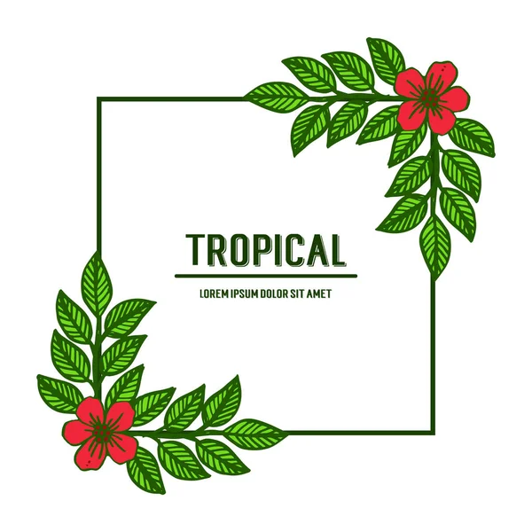 Lettering verano tropical con hojas de color verde brillante y marco floral. Vector — Vector de stock