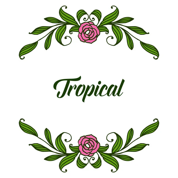 Template texture tropical avec cadre floral vert naturel feuillu. Vecteur — Image vectorielle