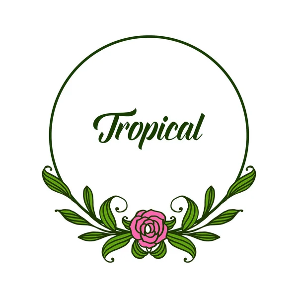 Forma de bandeira de cartão tropical, várias flores de flores rosa moldura e folhas verdes. Vetor — Vetor de Stock