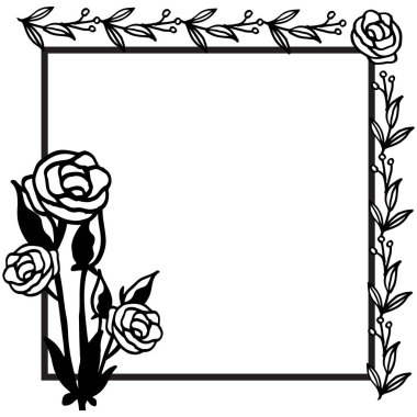 Şablon siyah ve beyaz gül çiçek sınır çerçevesi. Vektör