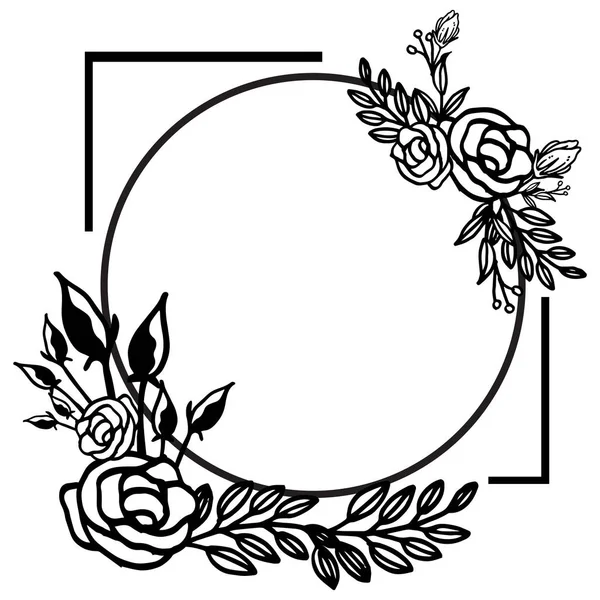Tarjeta de la forma para el marco adornado de la flor de rosa, fondo blanco. Vector — Vector de stock