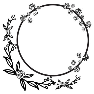 Beyaz arka plan üzerinde izole yaprakları ve çiçek çerçeve, siyah ve beyaz kenarlık. Vektör
