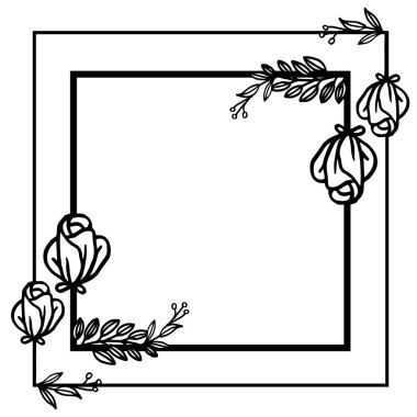Kart yaprak çiçek çerçeve siyah ve beyaz ile. Vektör