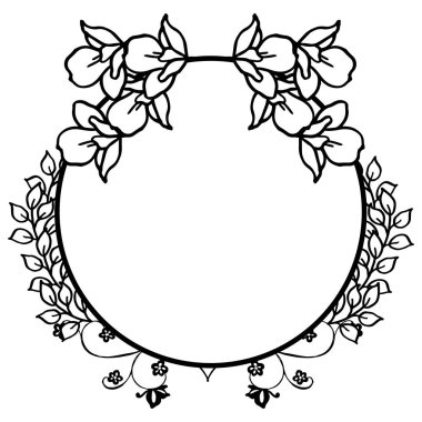 Çerçeve çiçek ve yaprakları, siyah ve beyaz kroki. Vektör