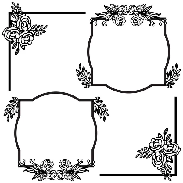 Modèle cadre de bordure floral rose noir et blanc. Vecteur — Image vectorielle