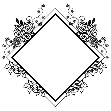 Siyah ve beyaz renklerde yapraklar ve çiçek çerçevesi kalabalık. Vektör