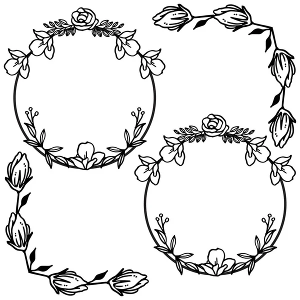 Modello di design cornice floreale, in bianco e nero. Vettore — Vettoriale Stock