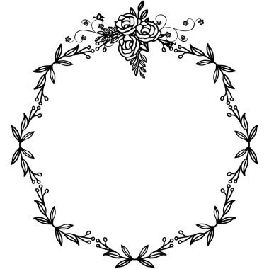 Gül silueti ile siyah ve beyaz çiçek çerçevesi. Vektör
