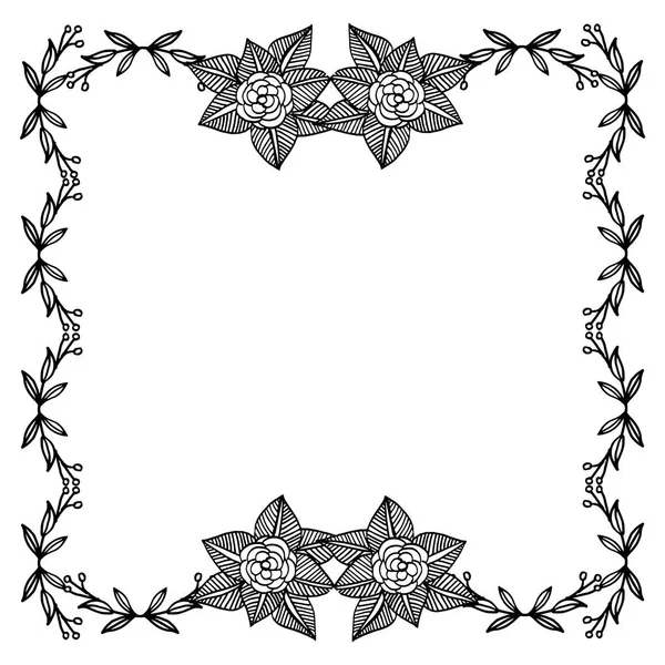 Motivo marco floral con hojas de dibujo sobre fondo blanco. Vector — Archivo Imágenes Vectoriales