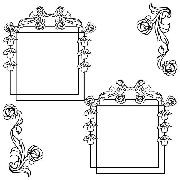 Decorative various shape frame with abstract leaf flower. Vector — Stock Vector