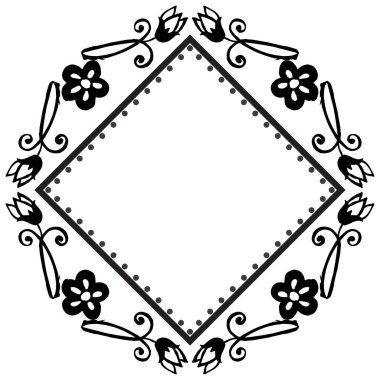 Siyah ve beyaz çiçek arka plan, desen çerçevesi benzersiz, tasarım tebrik kartı veya davetiye, poster, afiş. Vektör