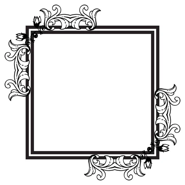 Blanco y negro de fondo de flores, con marco de patrón único, tarjeta de felicitación de diseño o tarjeta de invitación, carteles, pancartas. Vector — Archivo Imágenes Vectoriales