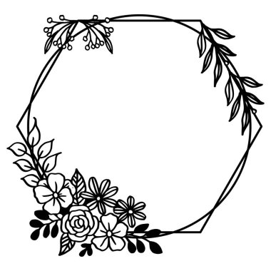 Soyut eleman çiçek çerçevesi siyah ve beyaz. Vektör