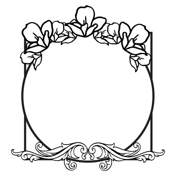 Elément de cadre floral noir et blanc. Vecteur — Image vectorielle