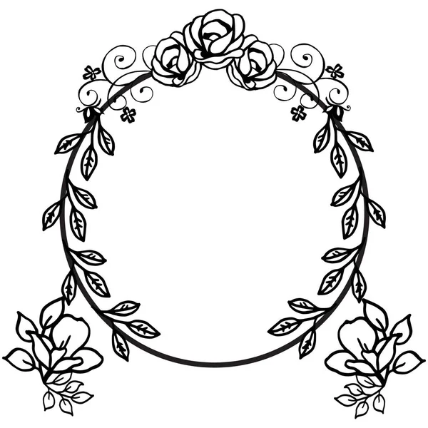 Black and white line art flower frame. Vector