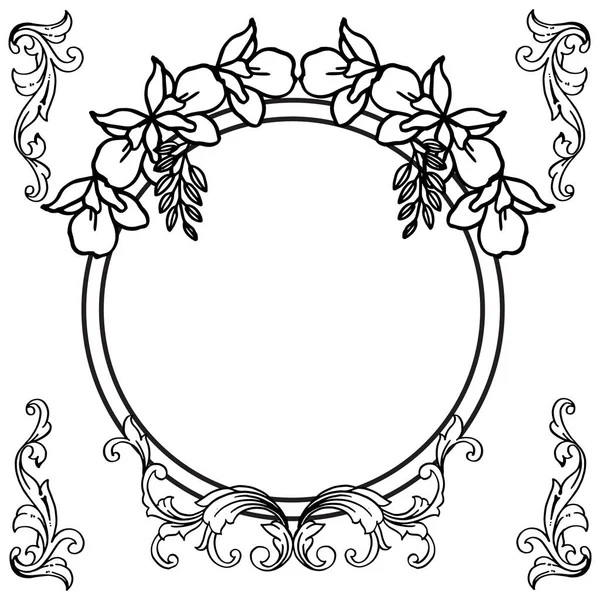 Διακόσμηση περίγραμμα μοτίβο λουλούδι πλαίσιο και φύλλα. Διάνυσμα — Διανυσματικό Αρχείο