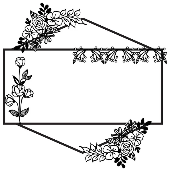Black and white border frame for decoration and design leaves flower. Vector — Stock Vector