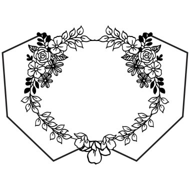 Poster için çiçek çerçevesi siyah ve beyaz sanat tarzı. Vektör