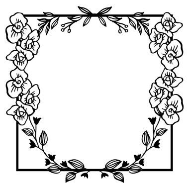 Çiçek çerçevesi ve gerçekçi siyah ve beyaz renklerle yaprakları. Vektör